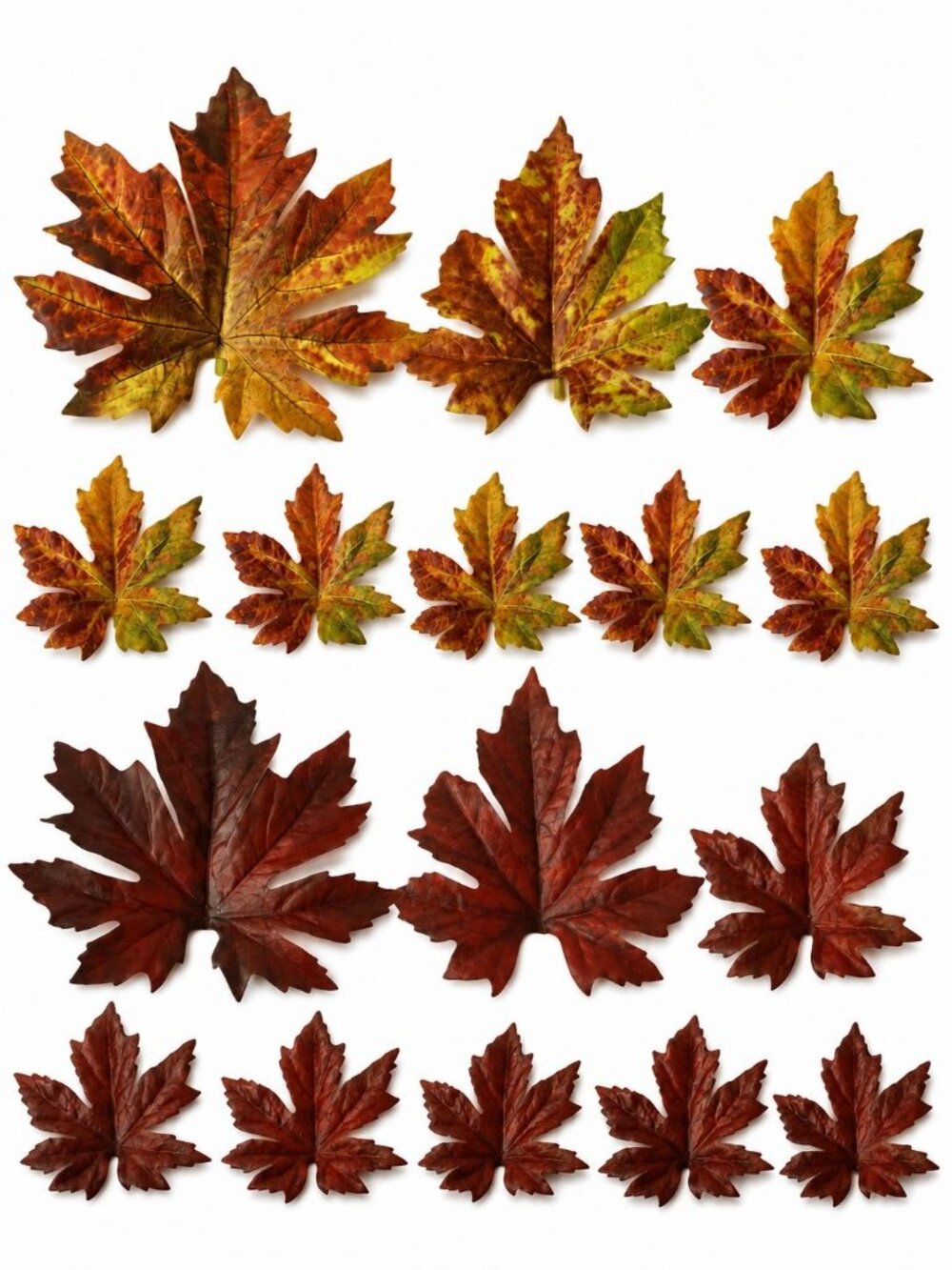 16 Artificial Fall Maple Leaves, Golden Yellow Burnt Orange Burgundy Red, Thanks